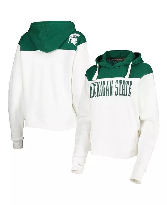 

Женский бело-зеленый пуловер с капюшоном Michigan State Spartans Chicago 2-Hit кокеткой Pressbox