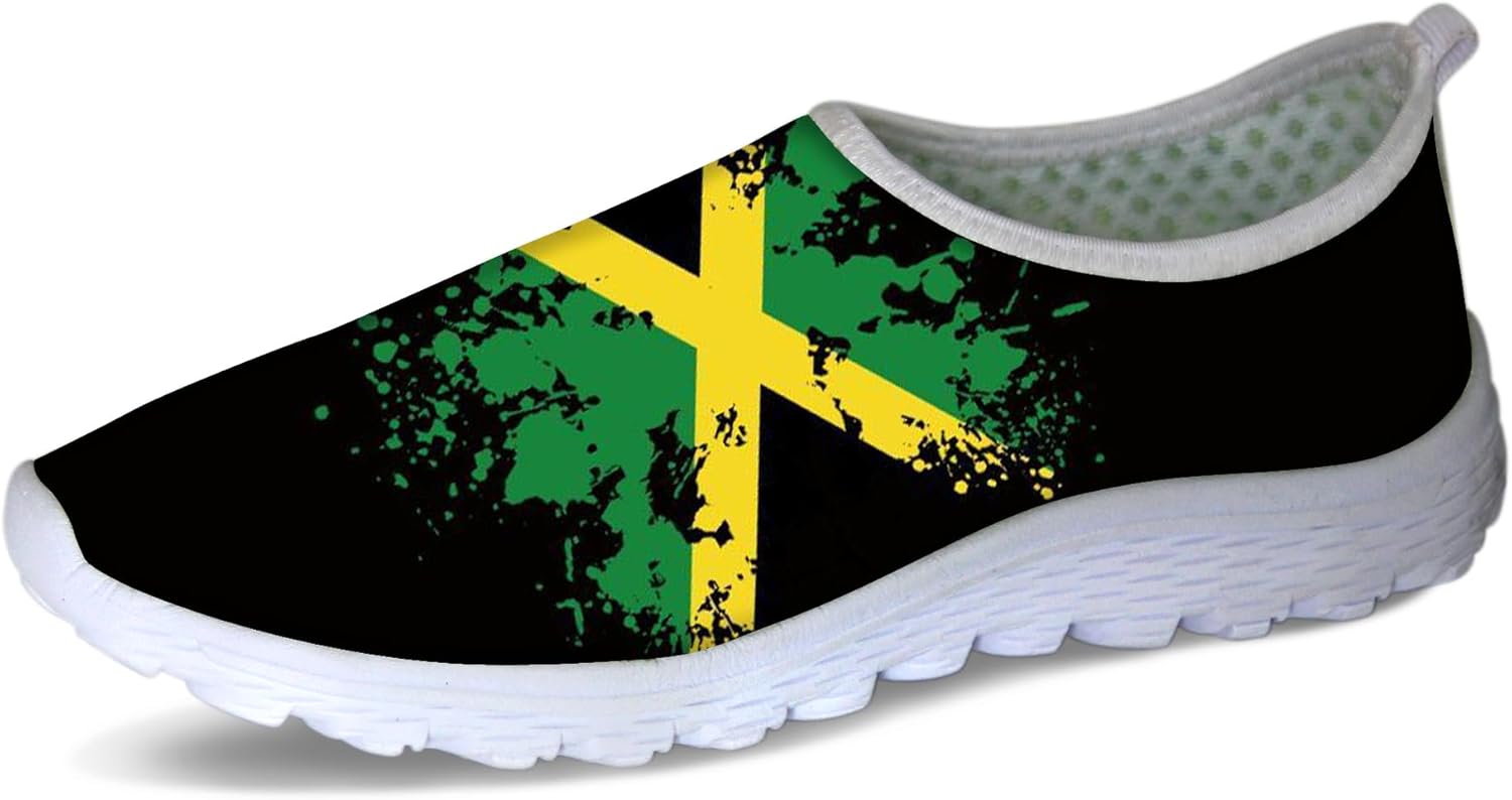 

Женские прогулочные кроссовки Forchrinse Music Note, мужские слипоны GO Walk с мягкой сеткой, легкая рабочая обувь, Jamaican Flag
