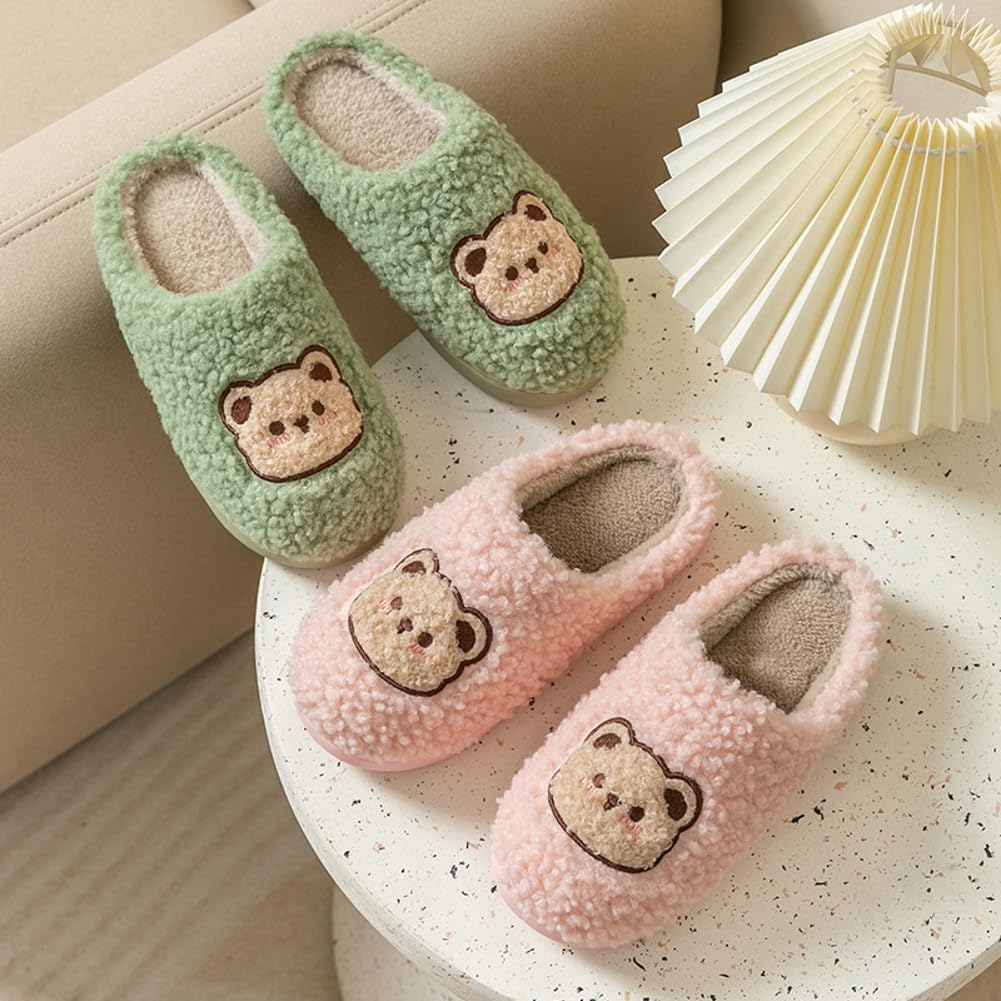 Тапочки Avilego Cute Cozy с мультяшным медвежонком, хлопковые, для дома и улицы, теплые, с нескользящей подошвой, мягкие плюшевые шлепанцы для женщин и мужчин, розовый — фото 3