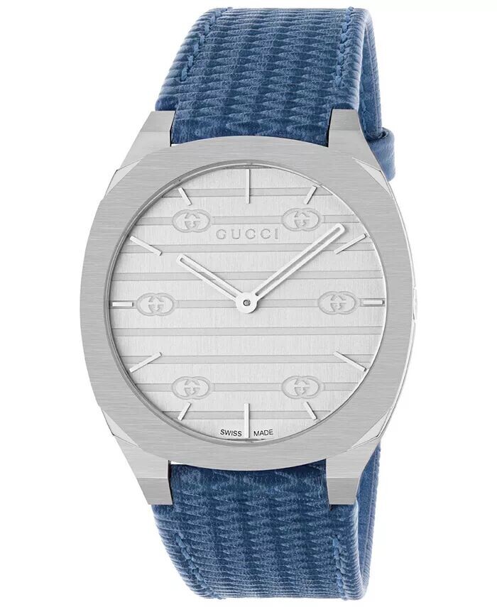 

Женские швейцарские часы 25H с синим кожаным ремешком, 34 мм Gucci