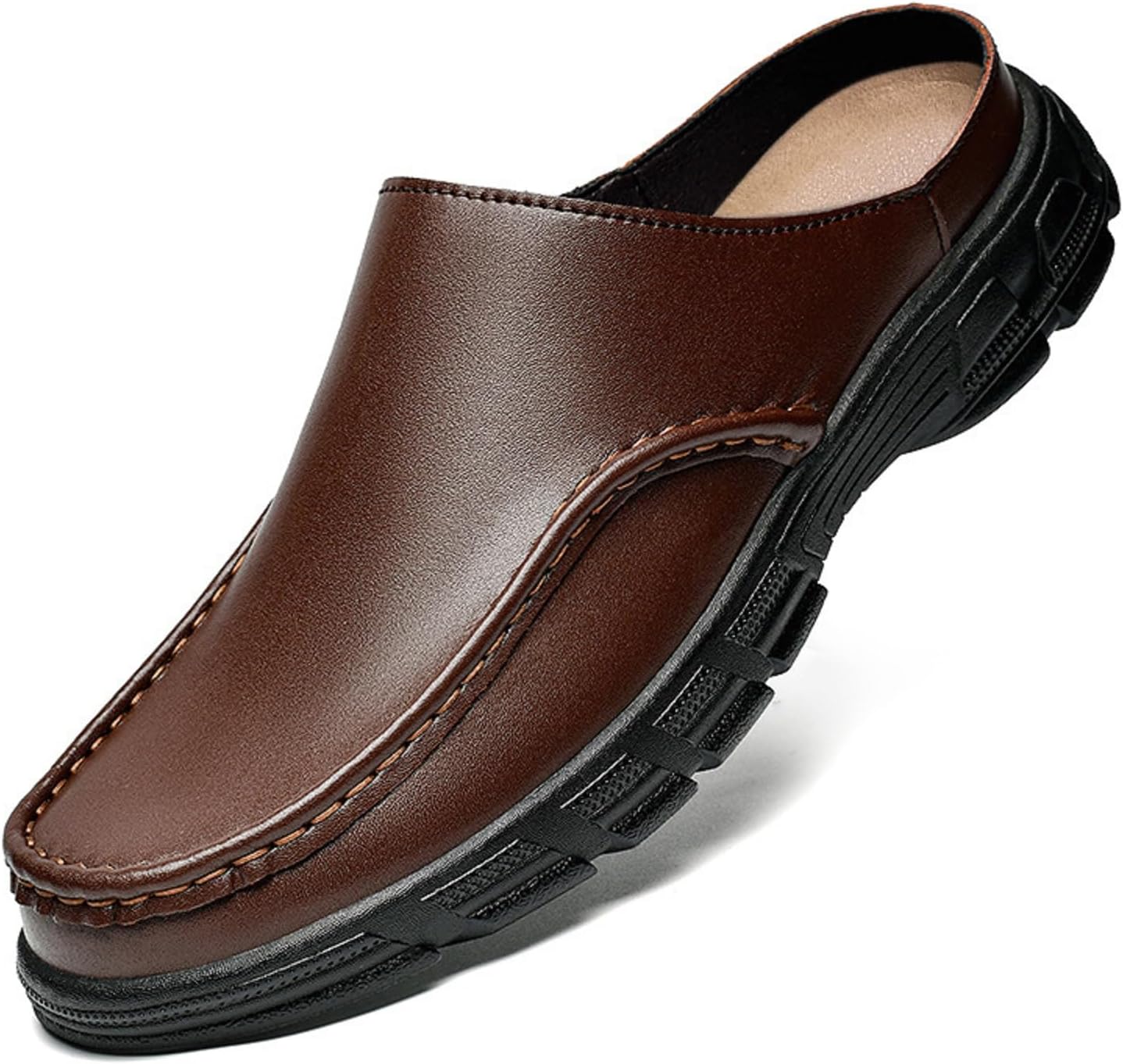 

Мужские кожаные мюли FERRAOGAN с закрытым носком и толстой подошвой, противоскользящие, удобные, повседневные тапочки на молнии, коричневый