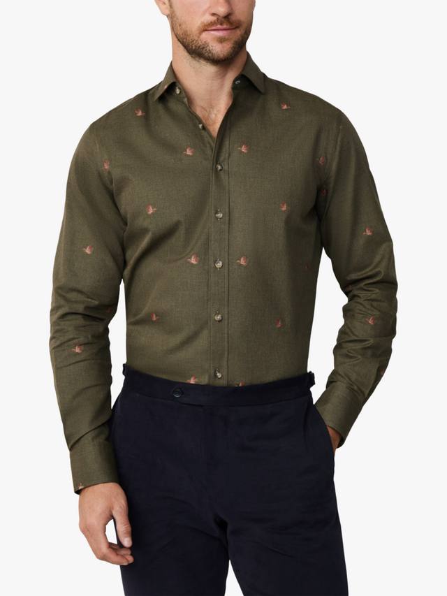 

Фланелевая рубашка из хлопка с летающими утками Hackett London, Duck Green