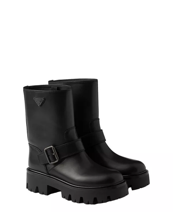 Женские кожаные сапоги Prada, черный
