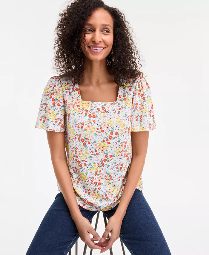 

Топ с квадратным вырезом Petite Style & Co, белый