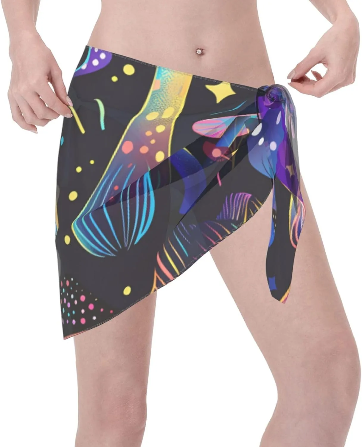Пляжные накидки с клубничным принтом для женщин, саронг, пляжная накидка для бикини, прозрачная короткая юбка, шифоновый шарф для купальника Generic, Mushroom 9 — фото 3