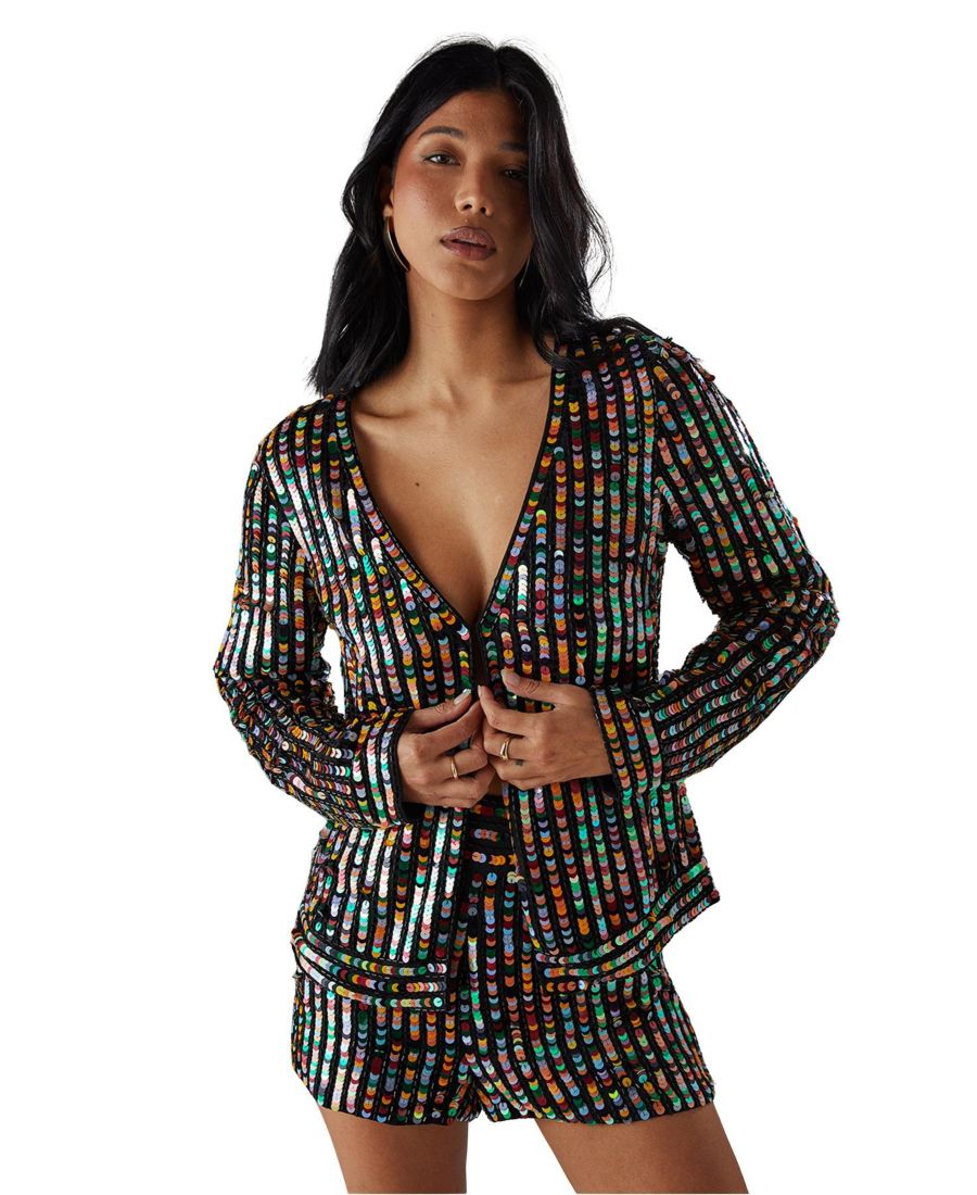 

Женская куртка премиум-класса, украшенная пайетками вручную Warehouse, Multi