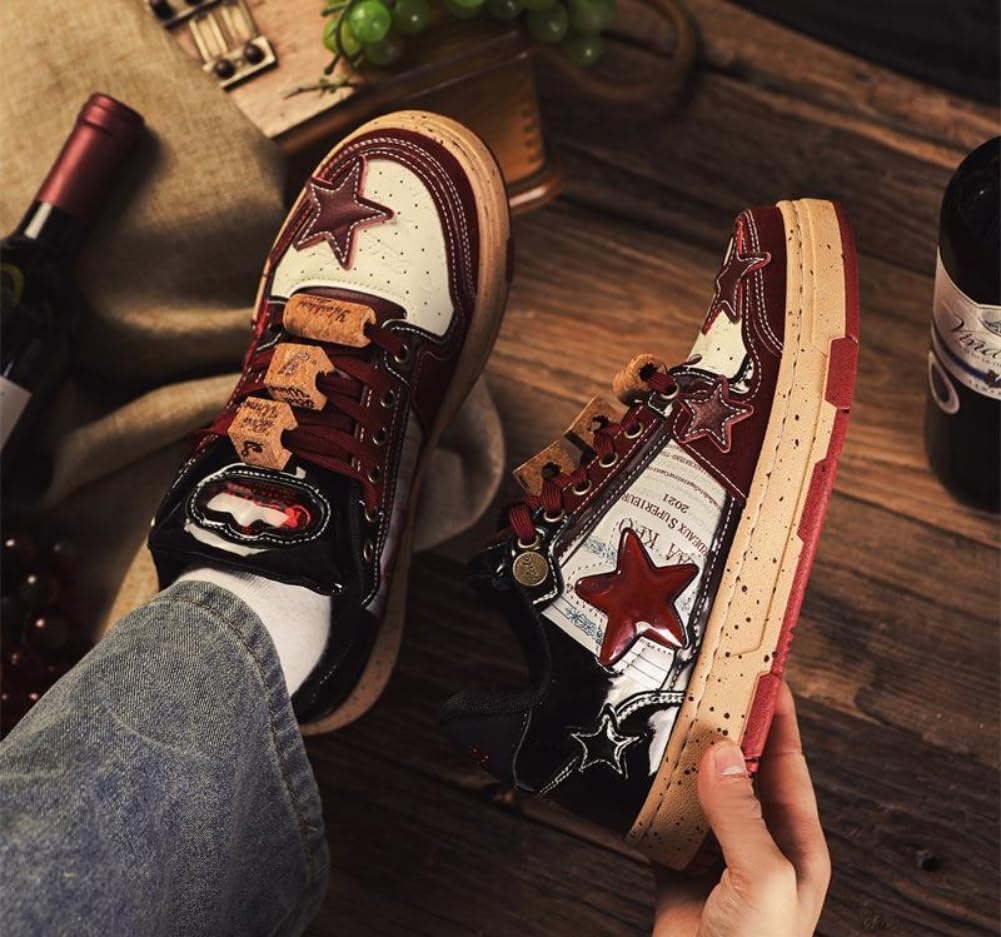 Мужские массивные кроссовки Star Shoes Y2K в ретро-стиле, кожаные кроссовки на шнуровке, легкая и удобная обувь для ходьбы для мужчин и женщин Generic, бордовый — фото 4
