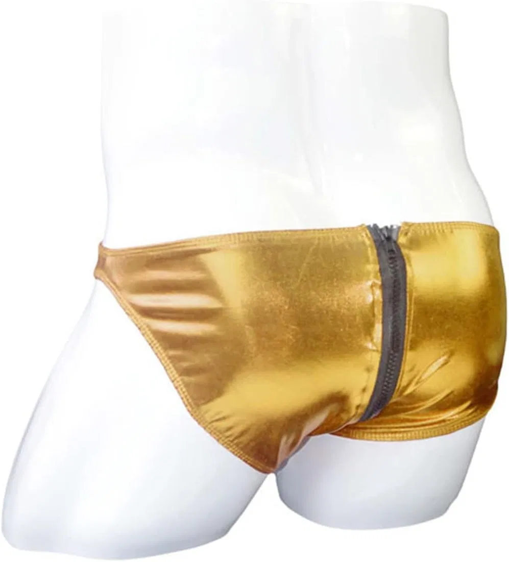 Боксеры с застежкой-молнией Patent Leather Bulge Pouch, Gold — фото 3
