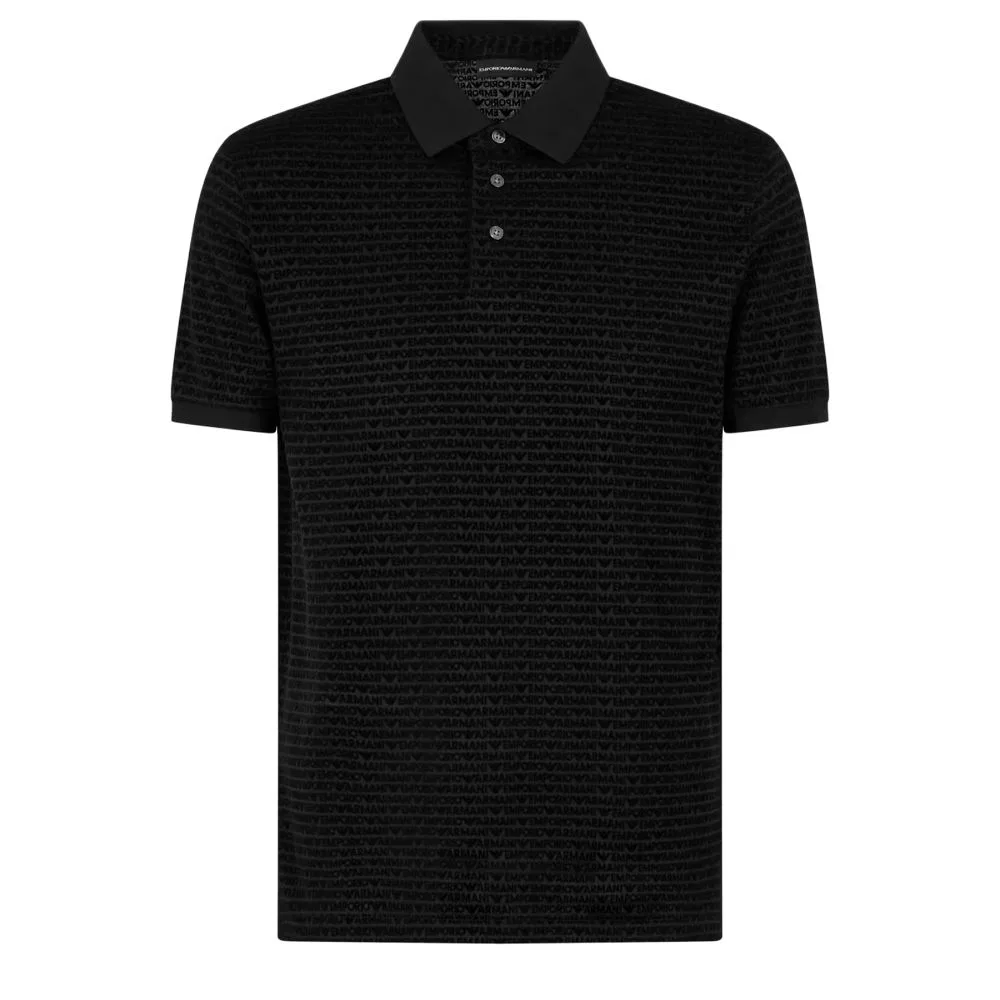 Лого флокированная футболка-поло с коротким рукавом EMPORIO ARMANI, Black
