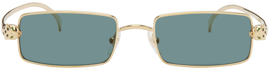 

Золотые прямоугольные солнцезащитные очки Cartier, цвет Gold/Gold/Green