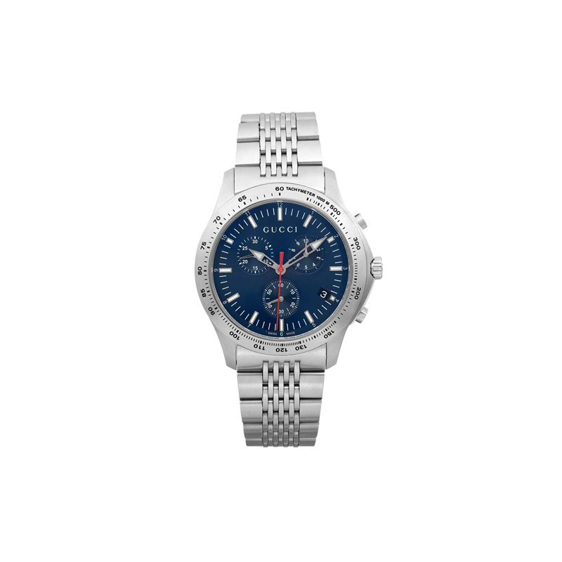 

GUCCI Мужские часы с кварцевым механизмом, стальной браслет, синий циферблат 45 мм, водонепроницаемость 50 м