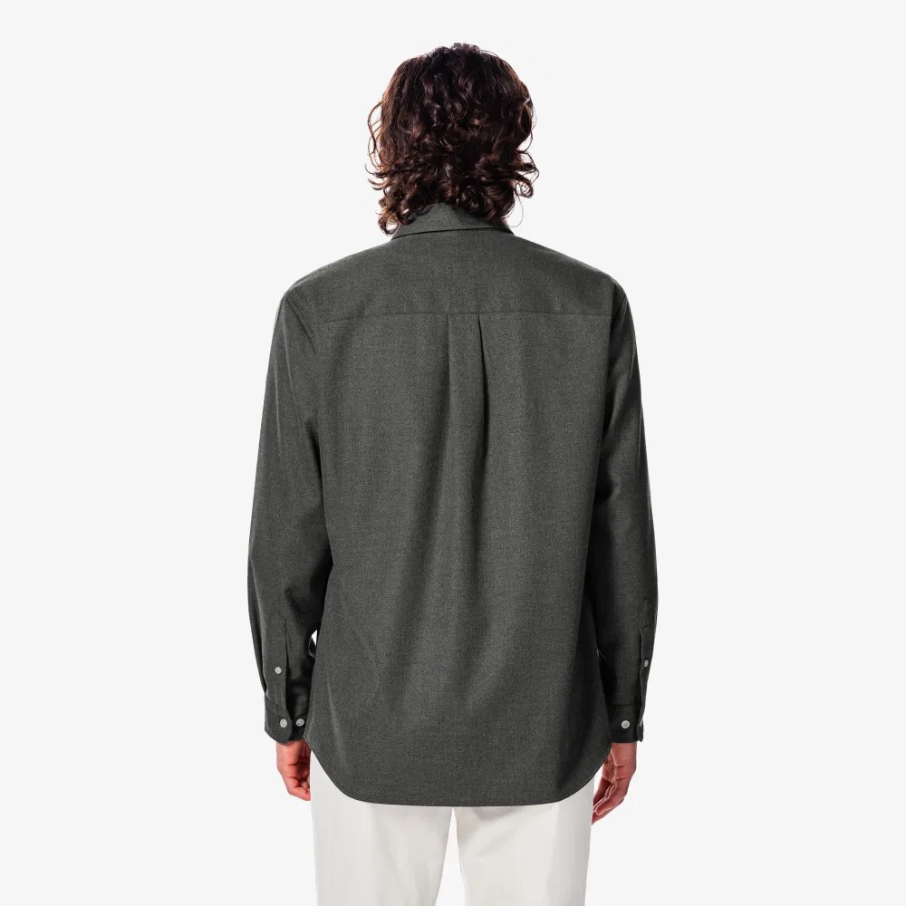 Мужская фланелевая однотонная рубашка серая от Lacoste — фото 3