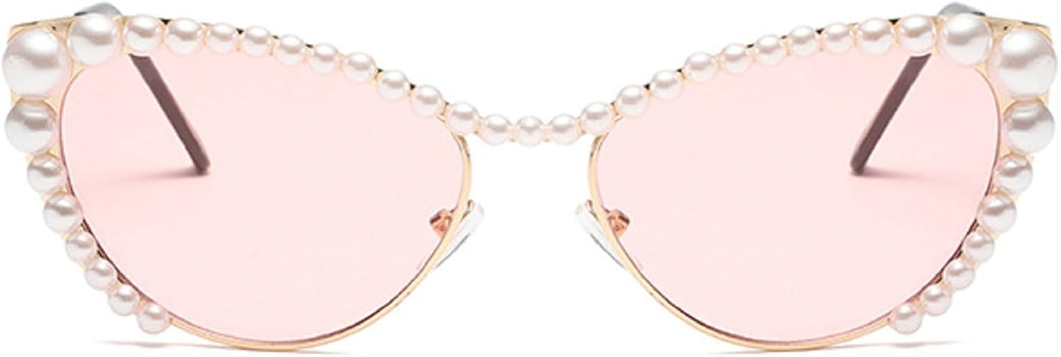 

Винтажные солнцезащитные очки «кошачий глаз» для женщин, модные очки в маленькой полуободковой оправе, трендовые, для путешествий, сексуальные женские солнцезащитные очки с жемчугом, размер N45 mincl, Pink