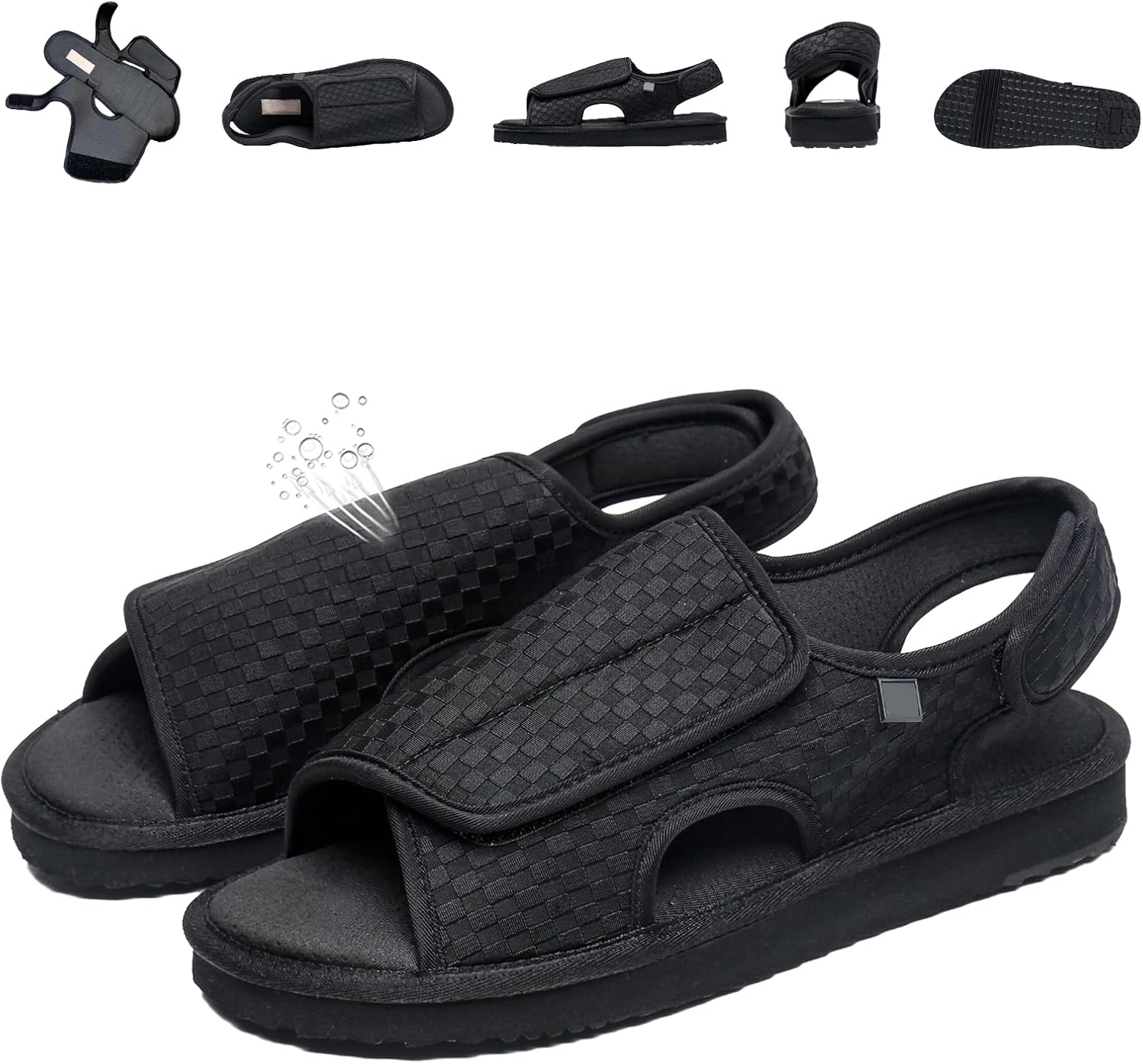 

Мужские сандалии с открытым носком, регулируемые по ширине, обувь для пожилых, нескользящие легкие шлепанцы, женские прогулочные сандалии, обувь при артрите и отеках для опухших ног Generic, Black-women