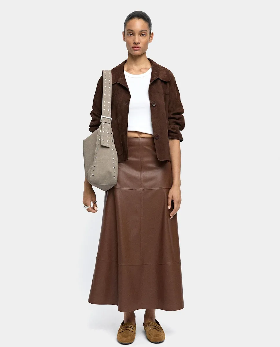 

Длинная юбка под кожу с воланом Parfois, песочный