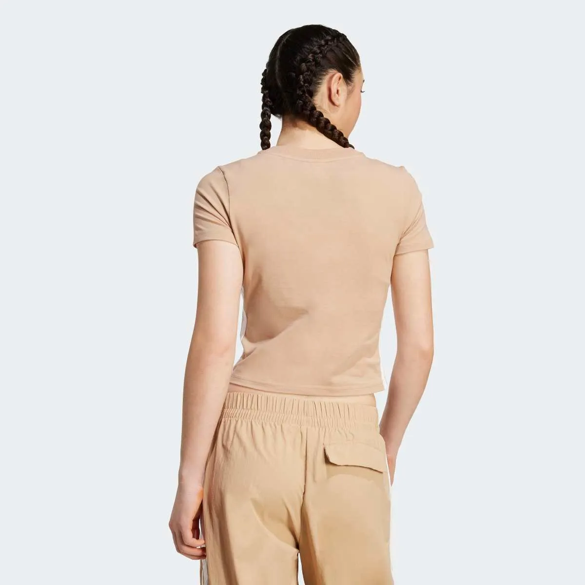 Женская футболка Essentials Slim Baby с тремя полосками adidas, коричневый — фото 2