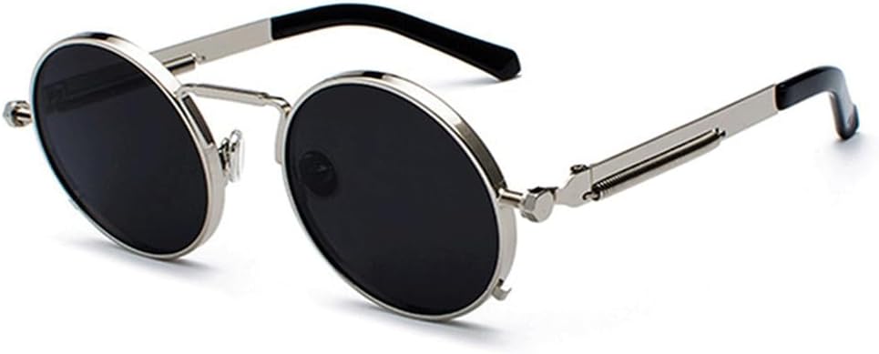 

Панк-солнцезащитные очки для мужчин и женщин, ретро, ​​круглые, в стиле «паровой ковер», маленькие круглые, винтажные, в металлической оправе, очки для вождения KTUCN, Silver Grey