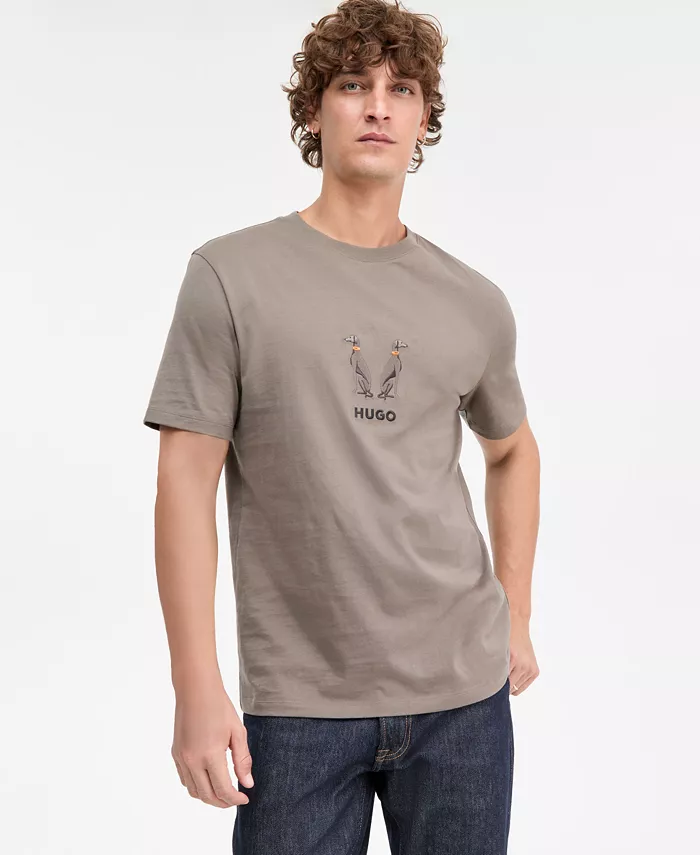 

Мужская футболка Dugolini с коротким рукавом и вышитым логотипом Dogs из хлопка Hugo Boss, серый