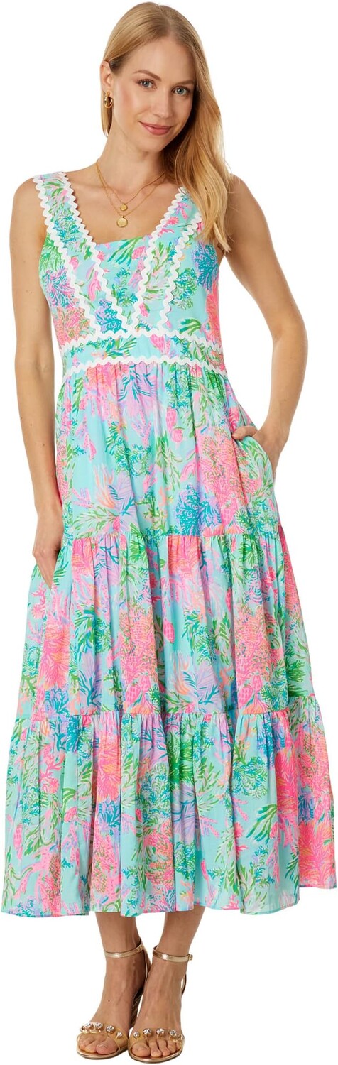 

Хлопковое платье миди Pollie Lilly Pulitzer, цвет Celestial Blue Cay To My Heart