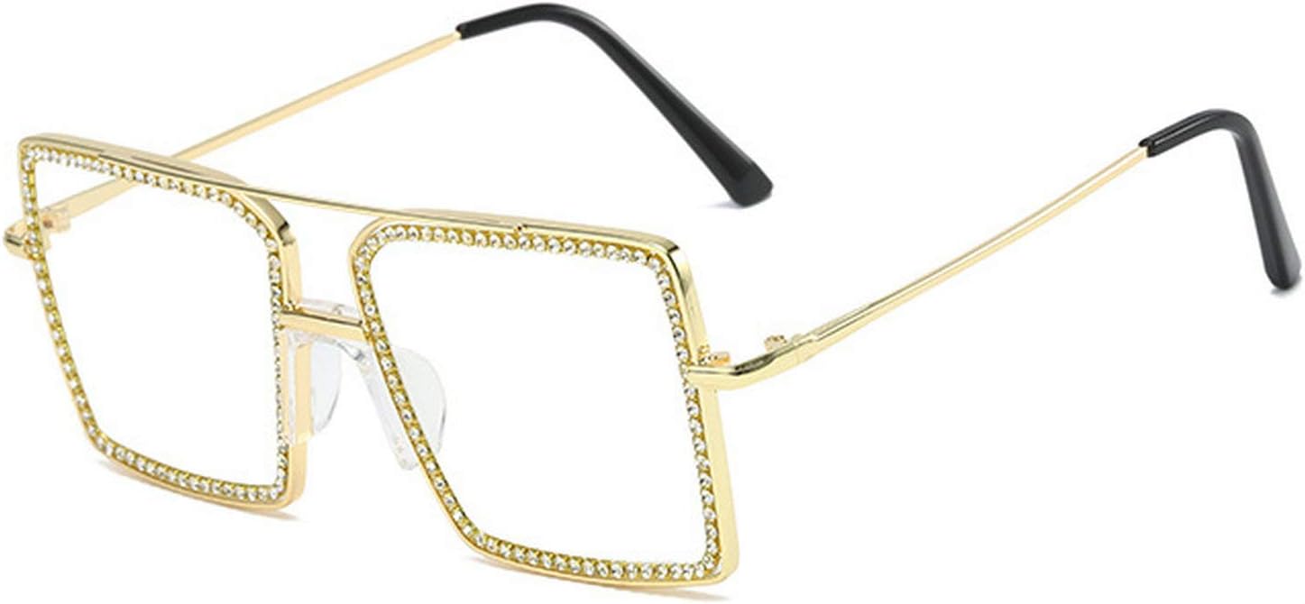 

Солнцезащитные очки Willochra Fashion Diamond Set с прозрачными линзами, женские, квадратной формы, с искусственными бриллиантами, ручная работа, защита от ультрафиолета UV400, Gold