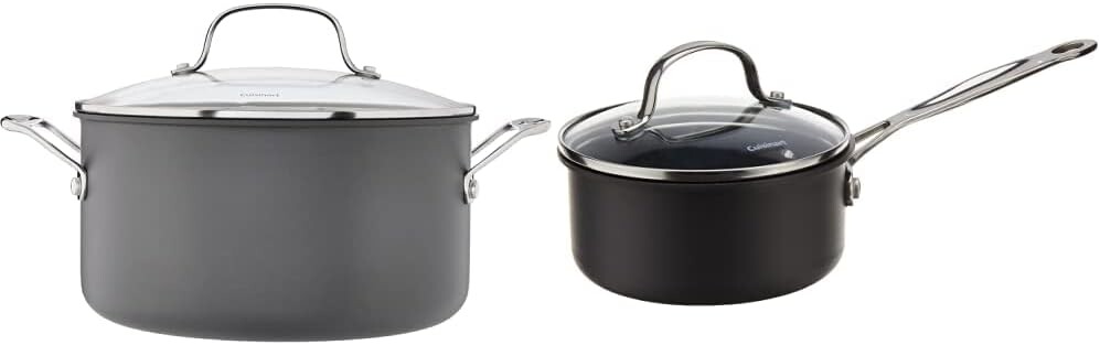 

Cuisinart 644-24 Chef's Classic, 6 литров, кастрюля с антипригарным покрытием, твердый анодированный, кастрюля с крышкой и 619-14 Chef's Classic, 1 литр, кастрюля с антипригарным покрытием, жесткий анодированный, кастрюля с крышкой, Stockpot W/C...