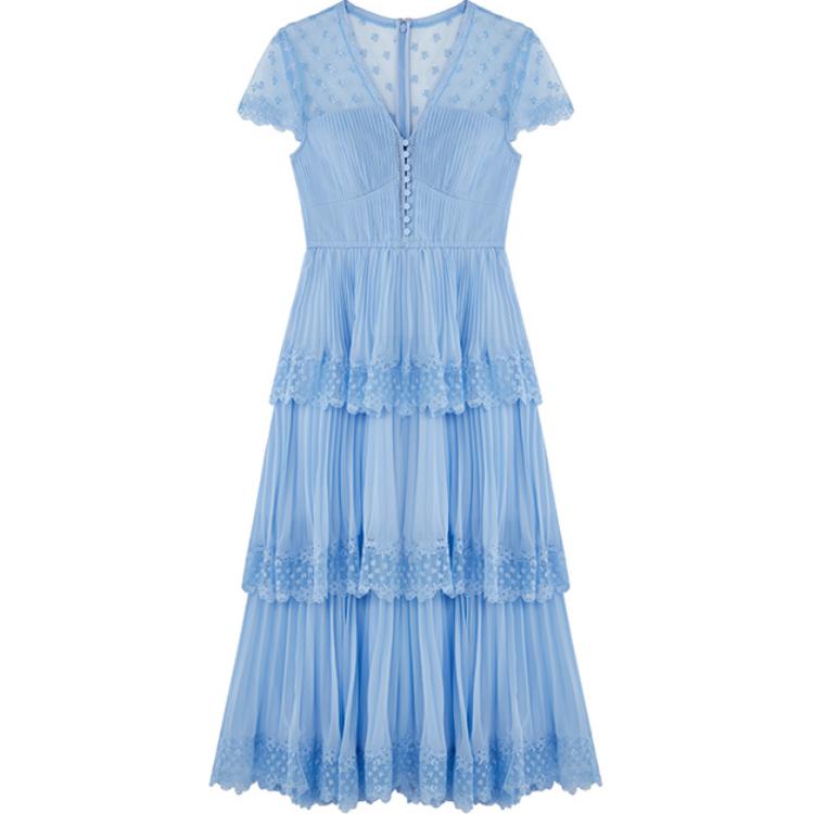 

Self-portrait Женское платье с коротким рукавом Self portrait в туманно-голубом цвете