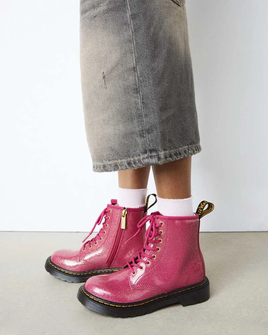 Детские лакированные ботинки Junior 1460 с блестками Dr Martens, черный — фото 2