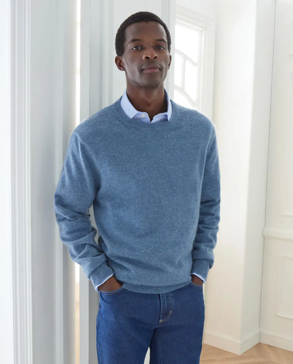 

Мужской джемпер однотонный с круглым вырезом 100% кашемир Emidio Tucci, бирюзовый