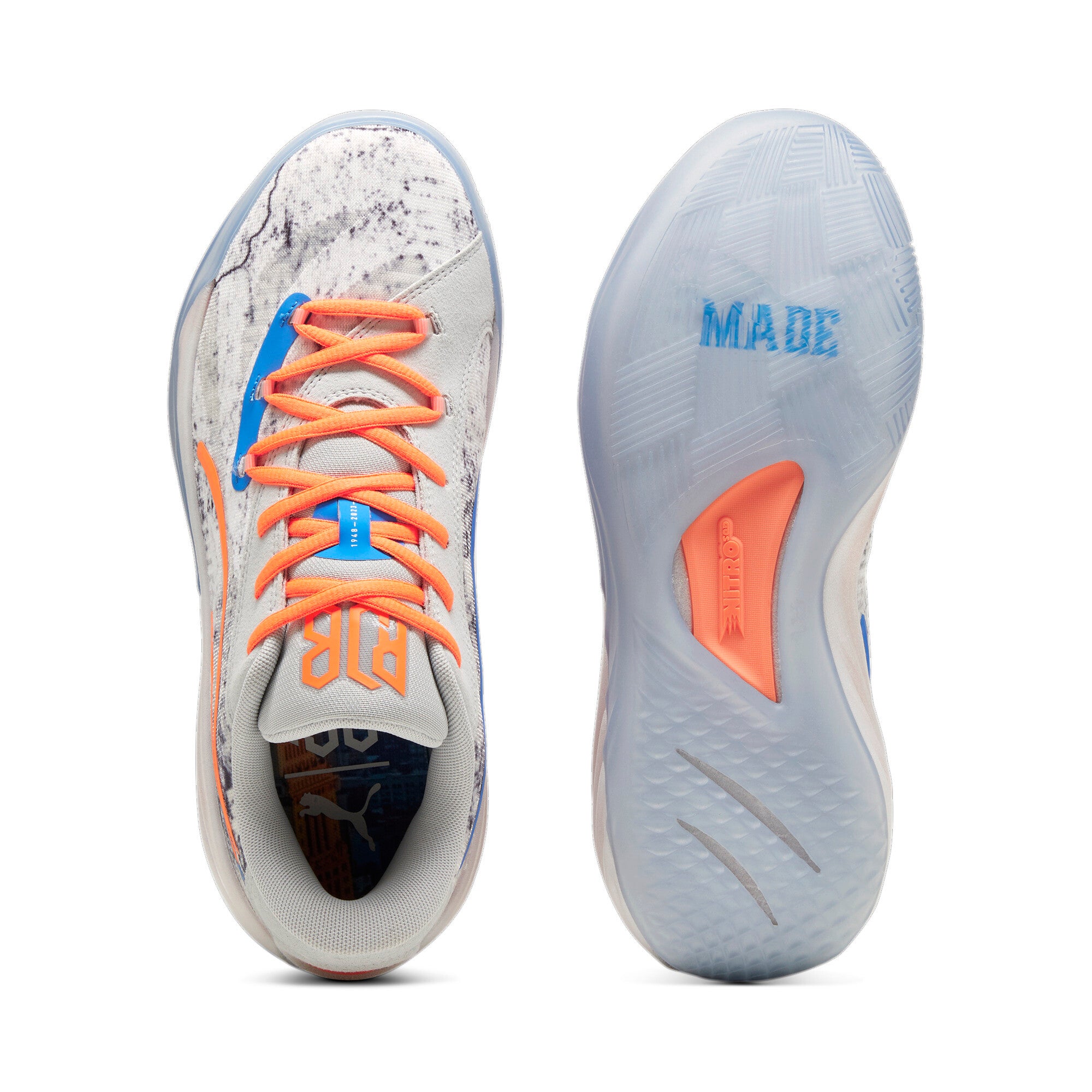 

Мужские баскетбольные кроссовки PUMA All-Pro NITRO RJ Barrett, цвет Cool Light Gray/Ultra Orange