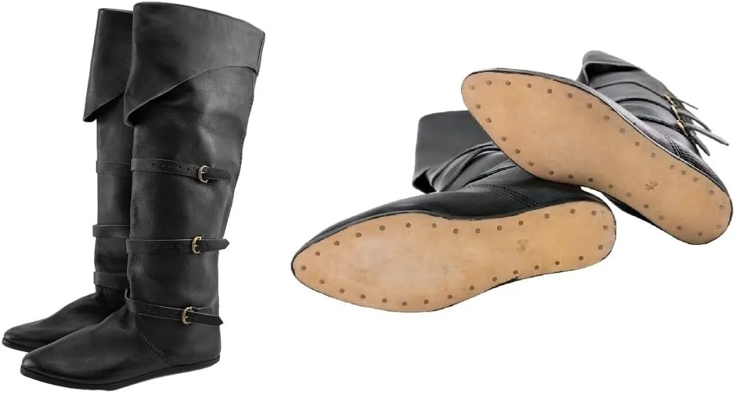 Средневековые кожаные сапоги, пара, черные, с пряжкой и ремешком Rhishoe — фото 2