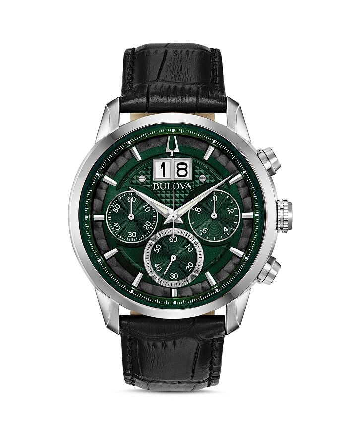 

Bulova Sutton Classic с большой датой, темно-зеленые циферблат, часы, 44 мм, черный