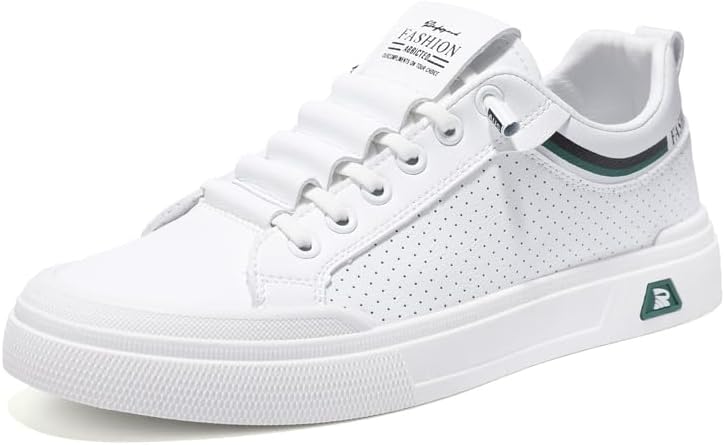 

Модные повседневные кроссовки из белой синтетической кожи, перфорированные спортивные обувь, дышащие низкие кеды с зелеными акцентами, обувь на шнуровке для прогулок для мужчин Generic