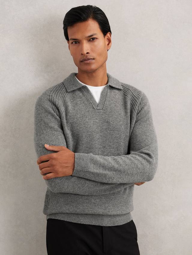 

Банбери шерстяной джемпер с V-образным вырезом Reiss, Mid Grey Melange