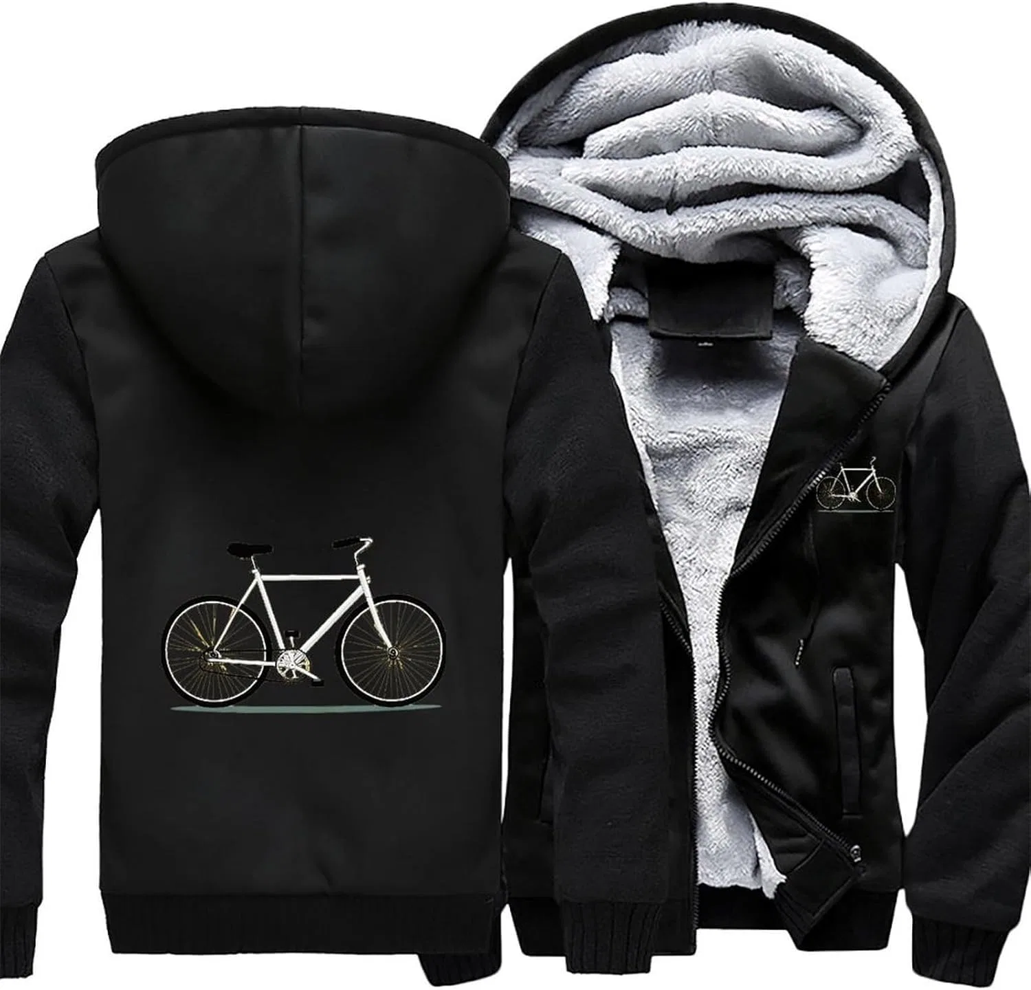 Толстовка Bicyclebike мужская с капюшоном на молнии, флисовая куртка для зимы Generic, черный — фото 3