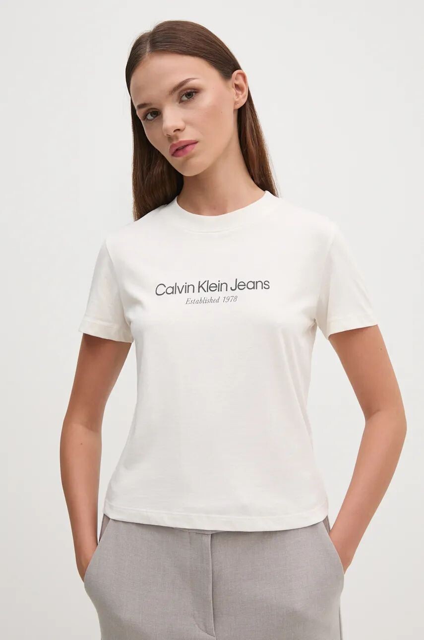 

Хлопковая футболка Calvin Klein Jeans, бежевый