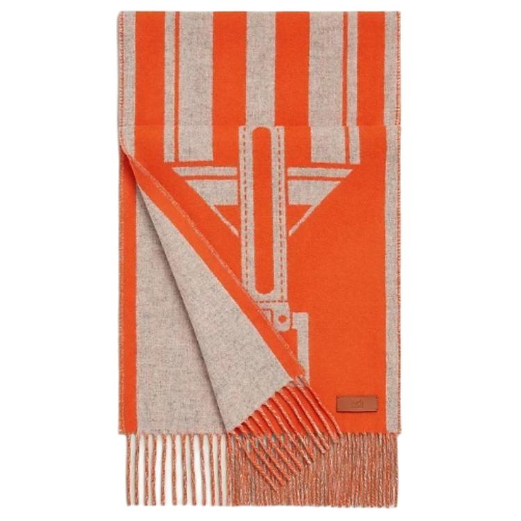 

HERMES Кашемировый вязаный шарф оранжевый, Orange