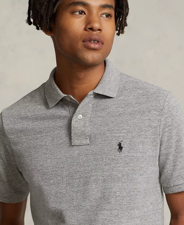 Мужская классическая поло с сетчатой тканью Polo Ralph Lauren, серый — фото 3