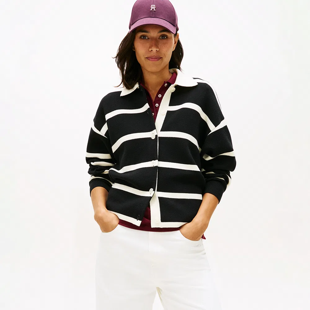 Женский вязаный кардиган в полоску, чёрный, от Tommy Hilfiger Women