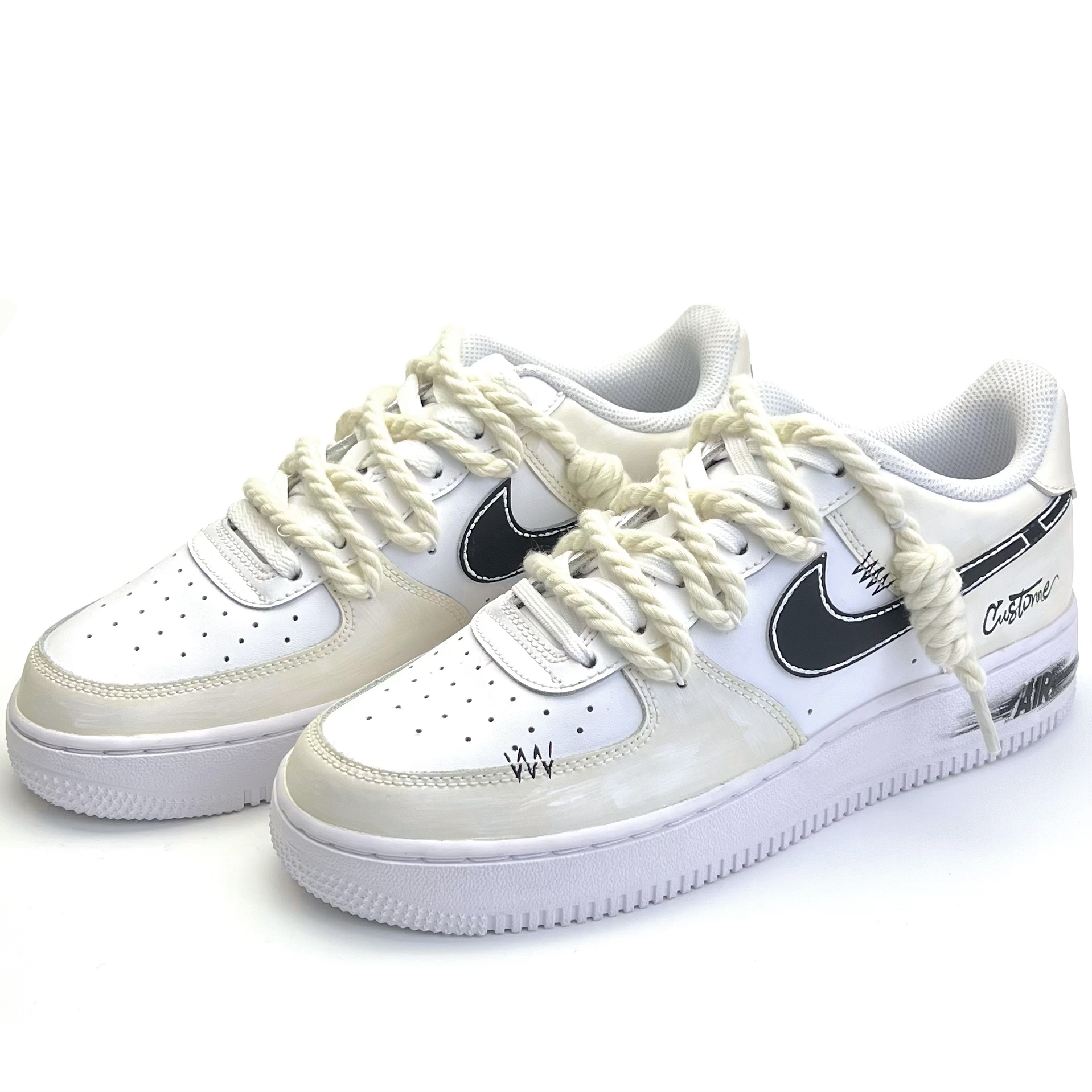 Nike Кроссовки для скейтбординга Air Force 1 Slip Resistant, Abrasion Resistant, Rebound Resistant Low top детские бежевые Unisex — фото 4