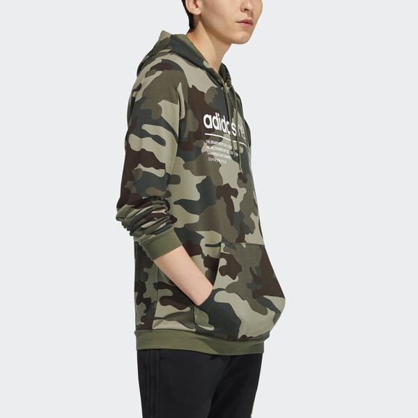 Толстовка Men's adidas neo Sw Camo Hdy Logo Printing Camouflage Sports Pullover Olive, зеленый — фото 4