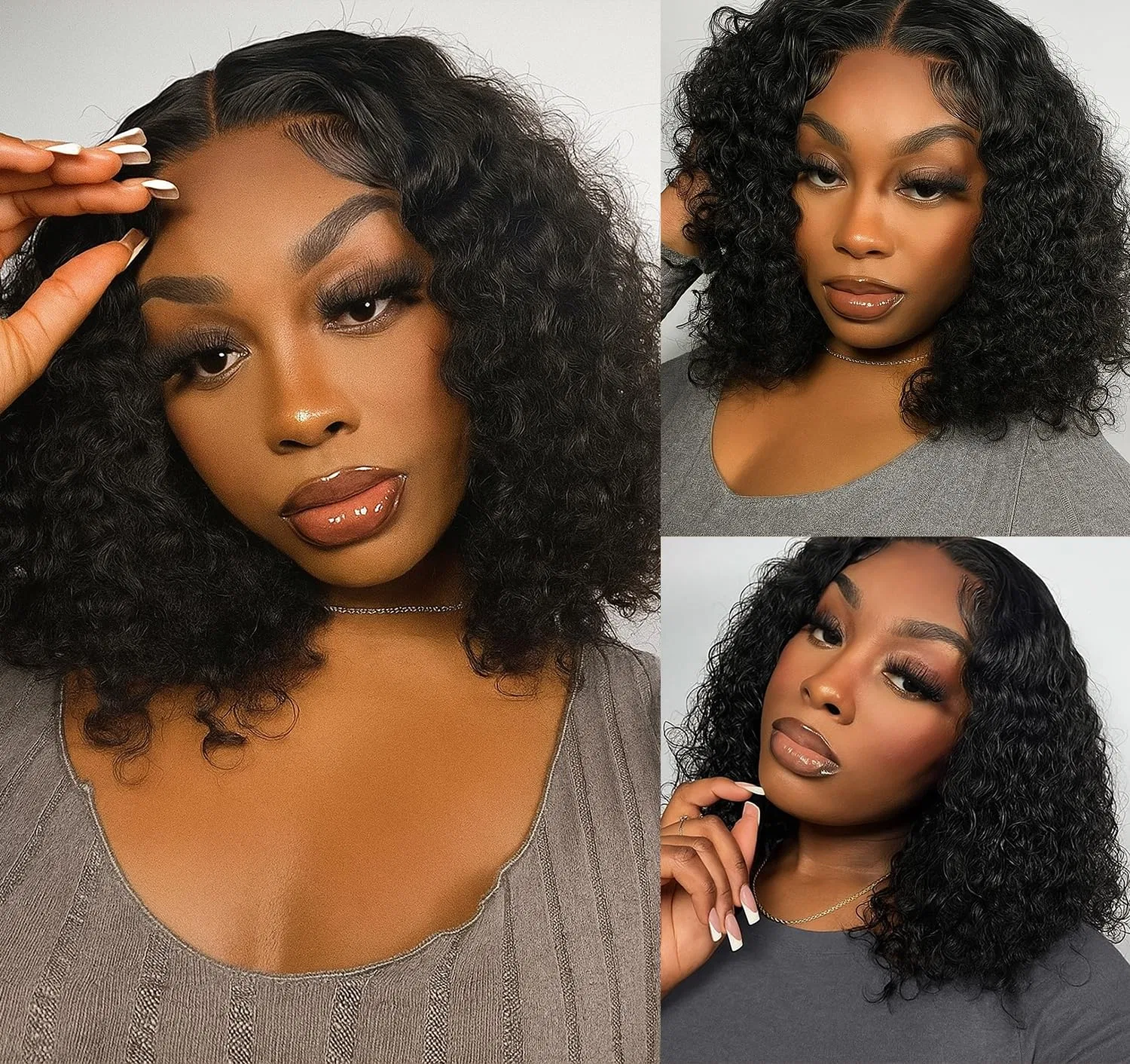 Женский парик «Deep Curly Bob» из натуральных волос Wenyan, (Natural Color 1B#) — фото 2