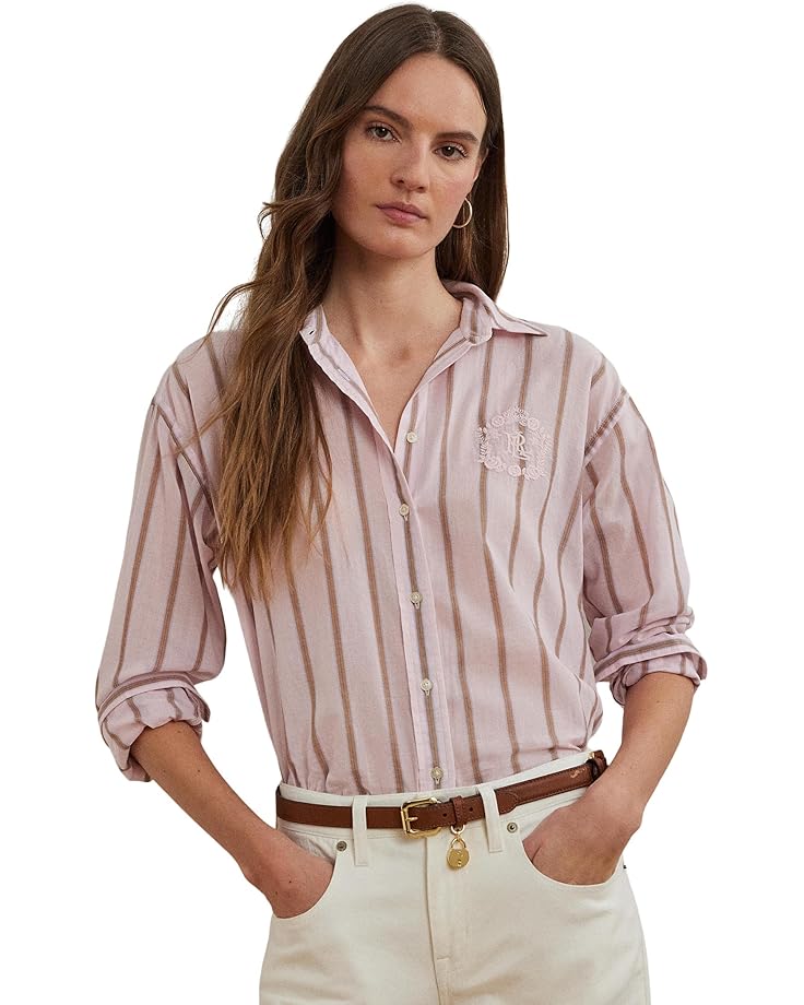 

Рубашка Lauren Ralph Lauren Oversize Striped Cotton Broadcloth Shirt, цвет Rose Blush Multi