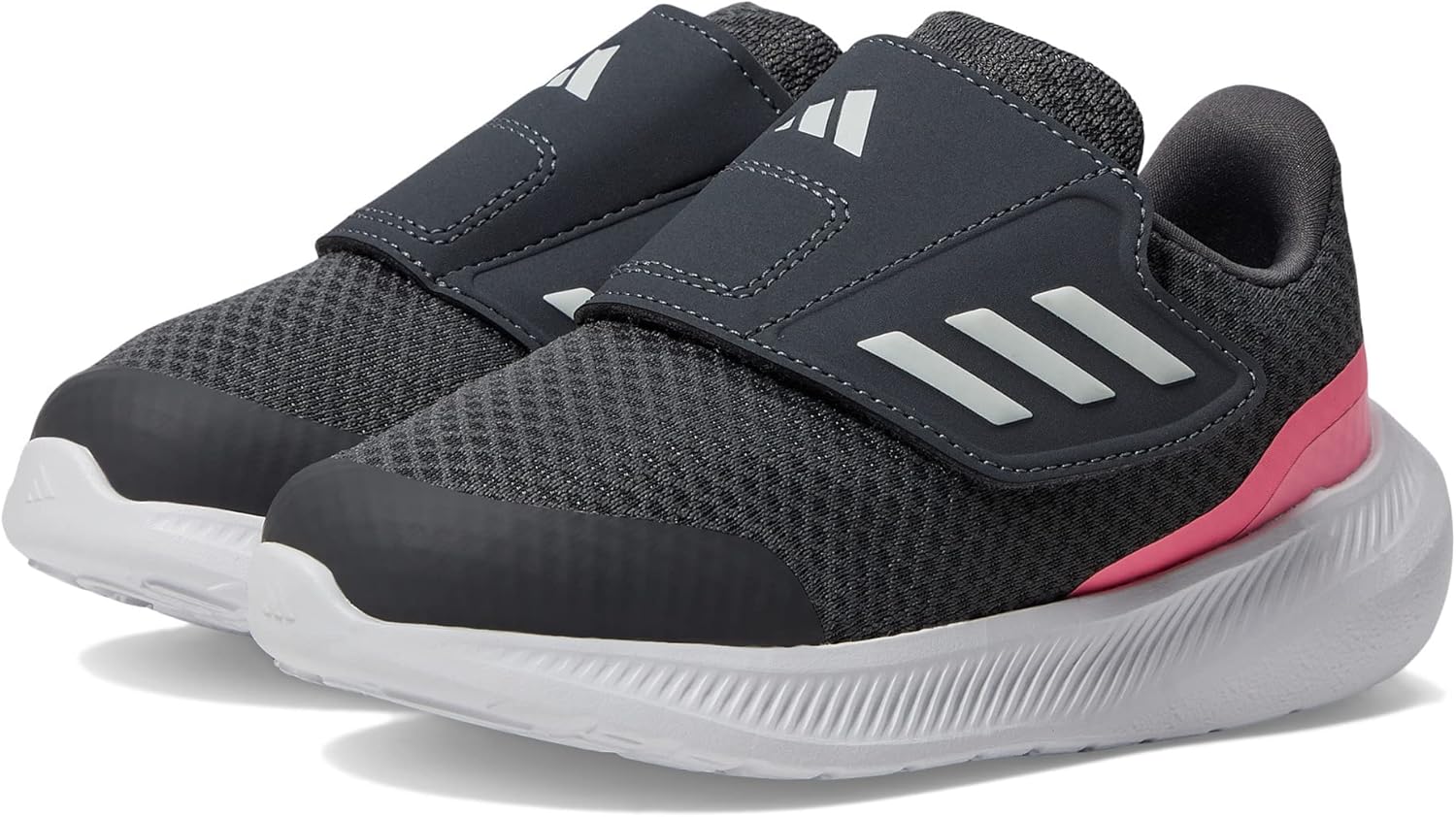 Кроссовки adidas Falcon 3 для мальчиков и девочек с шнуровкой для бега, белый/розовый/серый — фото 2