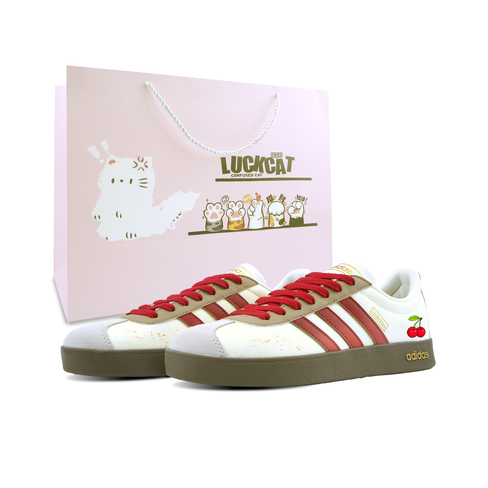 

Adidas VL COURT 2.0 Red Cherry Blossom, Special Shopping Bag, износостойкие низкие кроссовки German Army Trainers Unisex красные