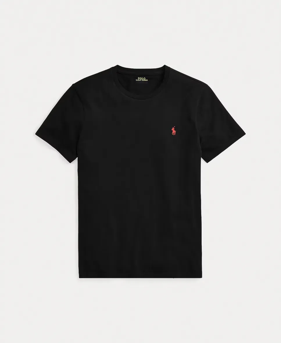 Мужская хлопковая футболка с вышитым логотипом Polo Ralph Lauren, черный — фото 4