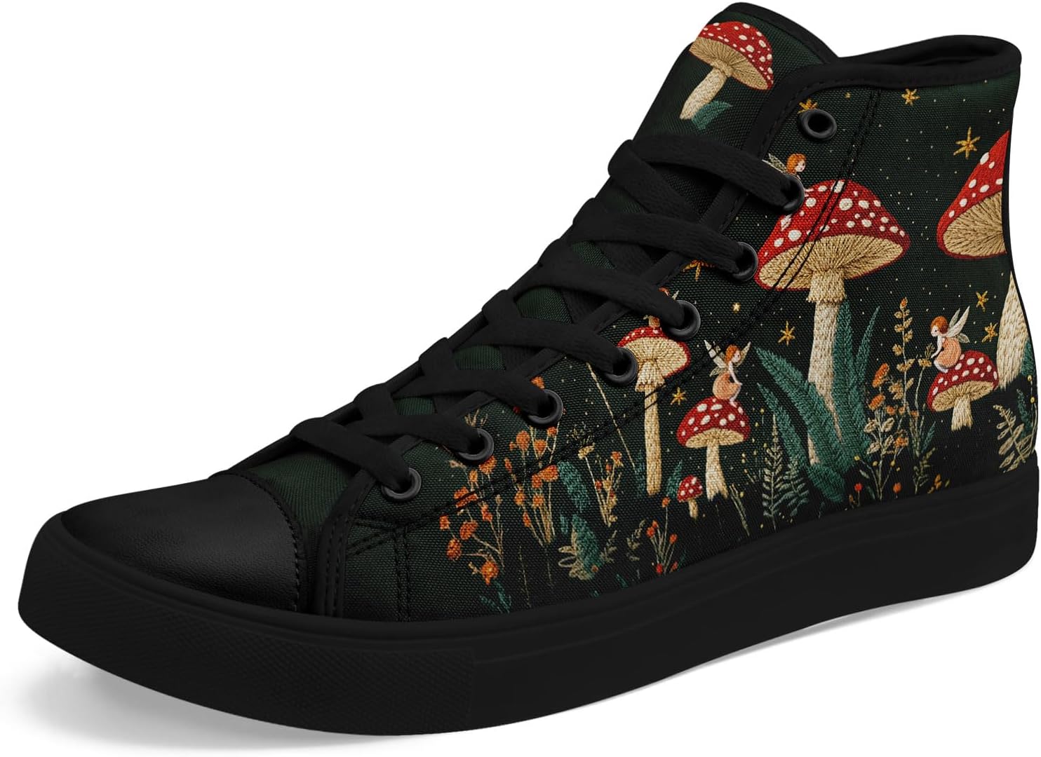 

Женские стильные высокие кеды из холста AWSOLE с принтом цветов и грибов, подарок для нее, легкие модные повседневные туфли на плоской подошве, черный/красный/зеленый/бежевый