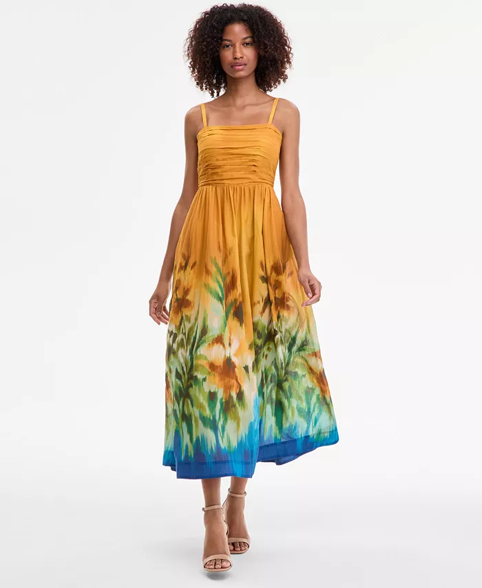 

Женское миди-платье с плиссированным лифом и контурным принтом, размеры 0P-16 Tahari Asl, желтый