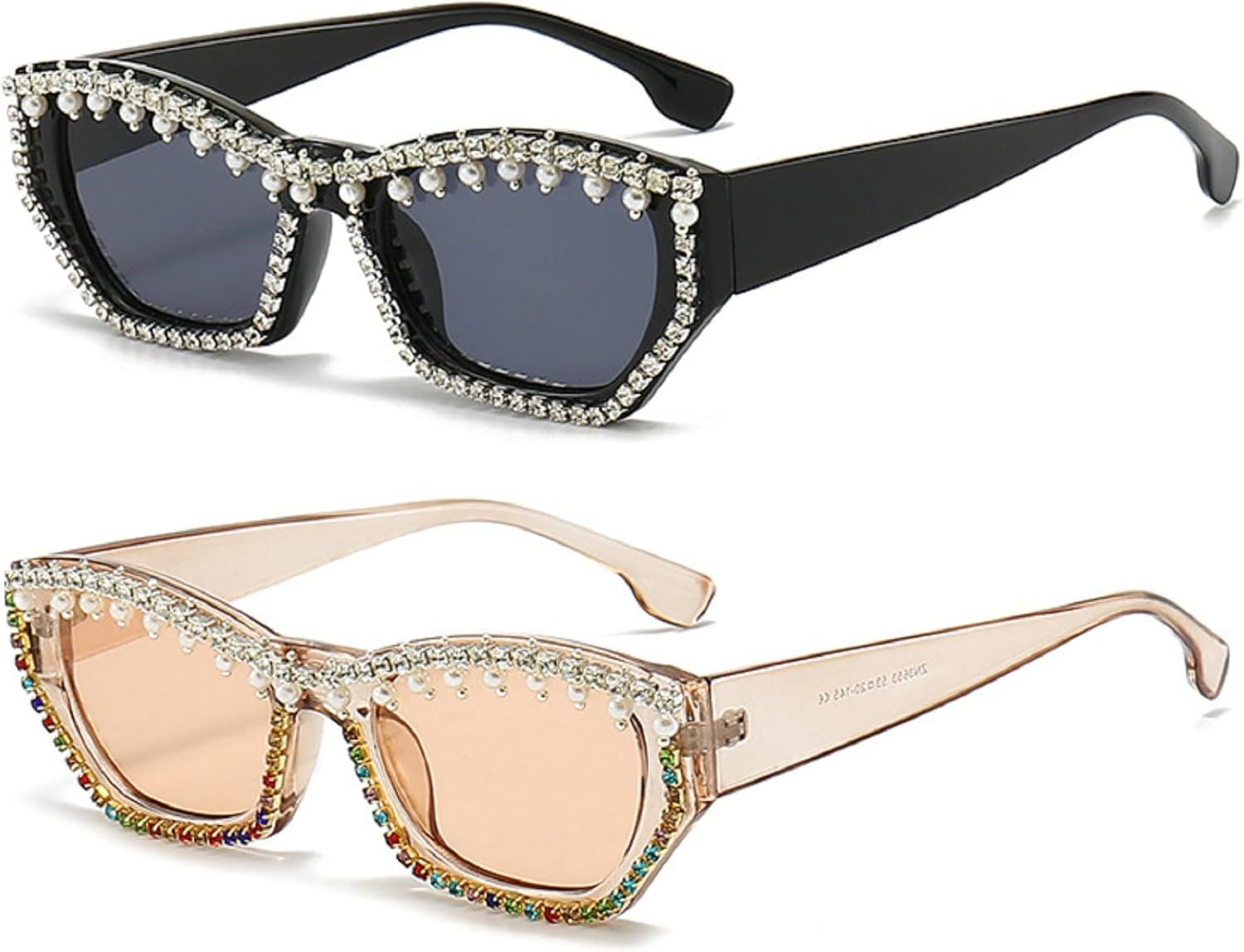 

Солнцезащитные очки «кошачий глаз» с бриллиантами, женские, в стиле ретро, ​​с блестками, стразами, сверкающими кристаллами и жемчугом, роскошные очки с драгоценными камнями mincl, 2pcs-white Black&brown