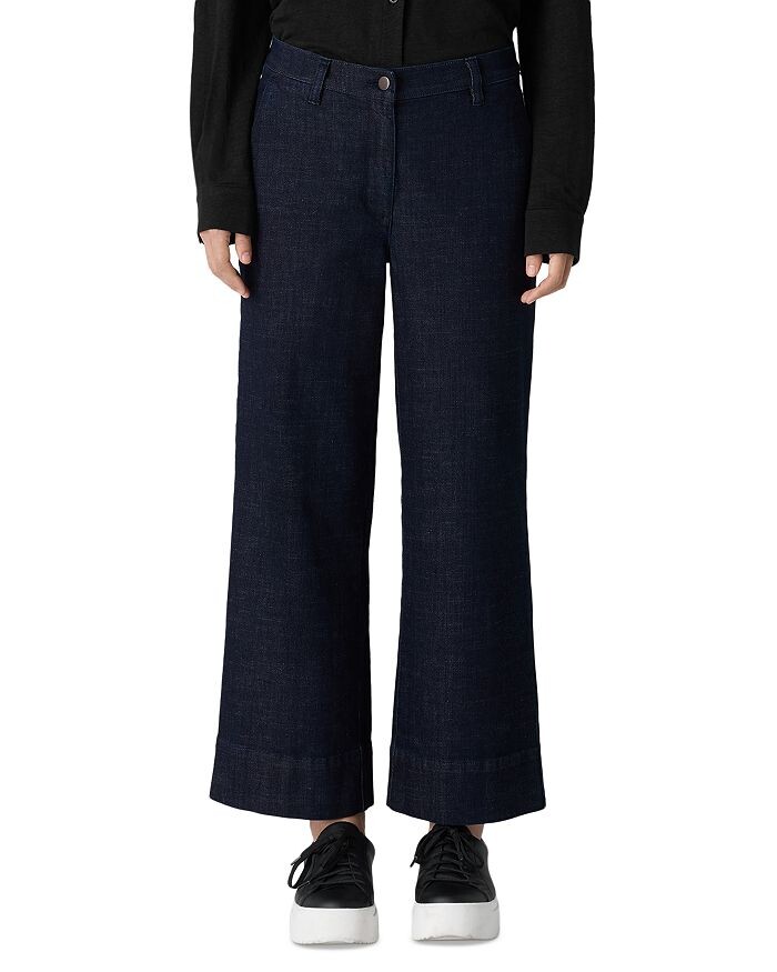 

Джинсы из хлопка с высокой посадкой и широкими штанинами цвета Deep Indigo Eileen Fisher, синий