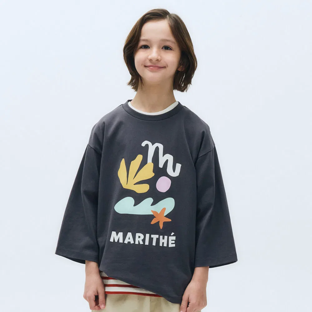Детская оверсайз футболка 3/4 рукава угольного цвета от Marithé Kids